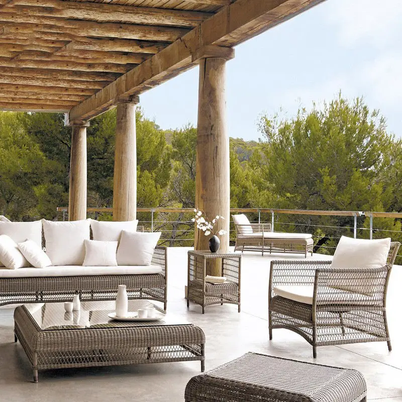 vietnam Outdoor luxury sloped arms legs all-weather wicker teak wood single sofa chair furniture