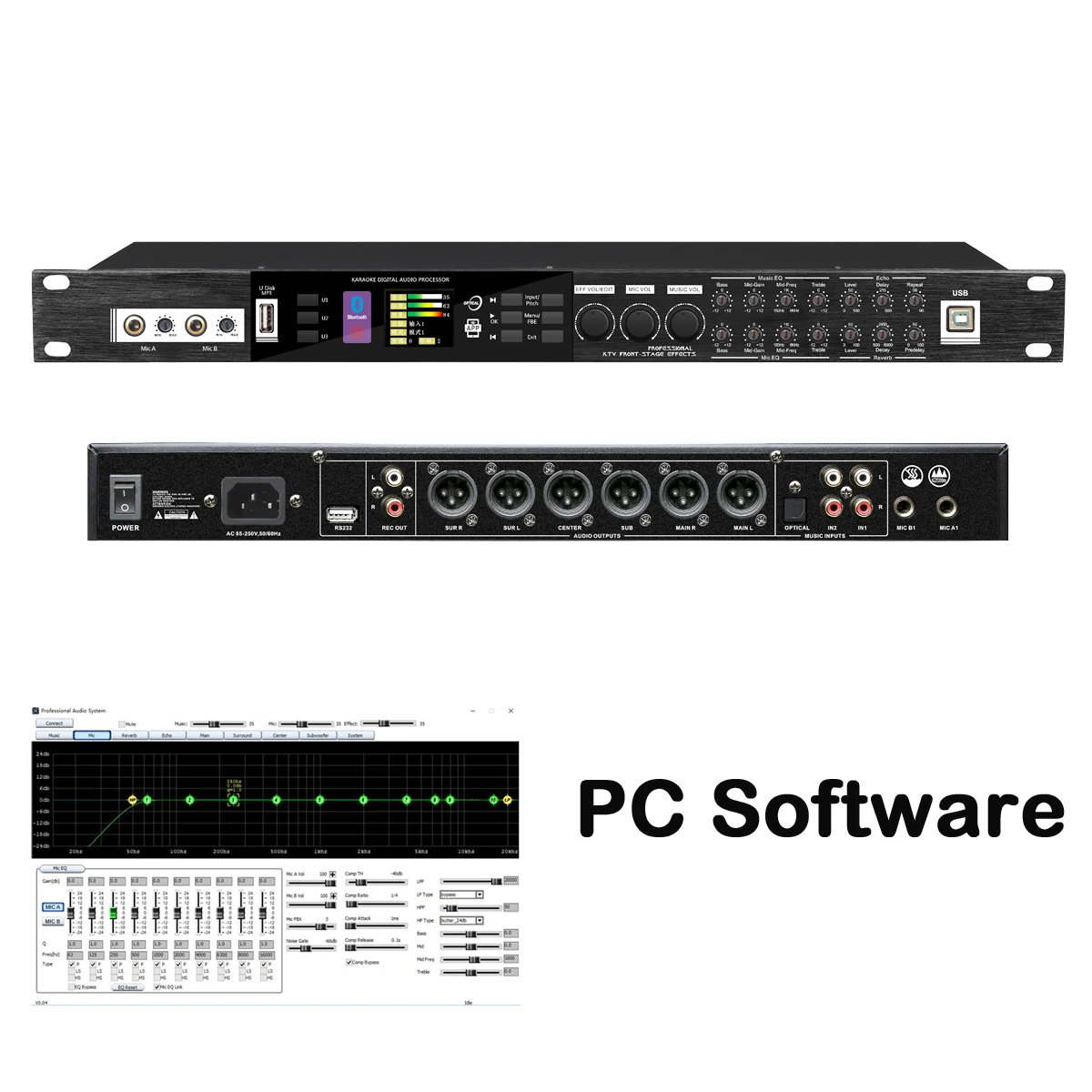 MiCWL Digital Audio Effector Processor KX-500 Stage Microphone BT WiFi Laptop PC Software