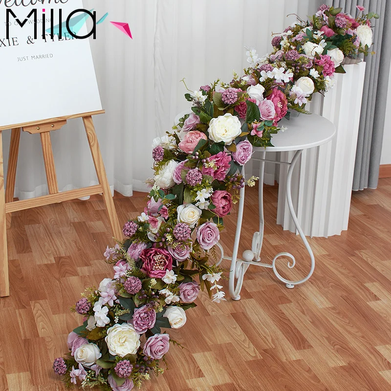 Floral Table Runners for Wedding Artificial Silk Flower Wedding Background Wall Decoration