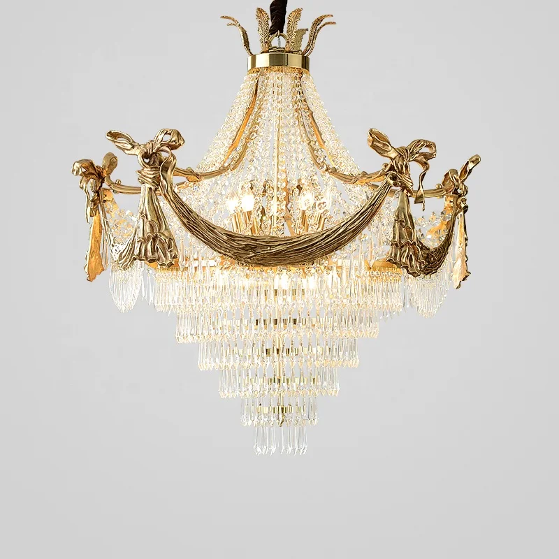 Crystal Pendant Lamp Chandelier Lighting High Wall Ceiling Mount LED Brass French Empire CE Antique Hotel Villa Custom Luxury 12