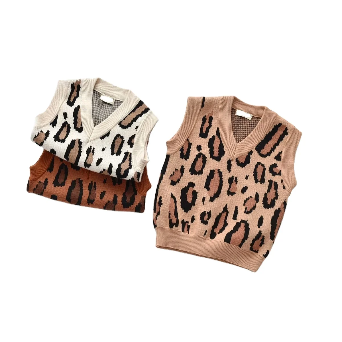 Kids Autumn Leopard Baby Girls Sweaters Baby Girl Solid Sleeveless Pullover Vest Baby Boys Sweaters Knit Vest