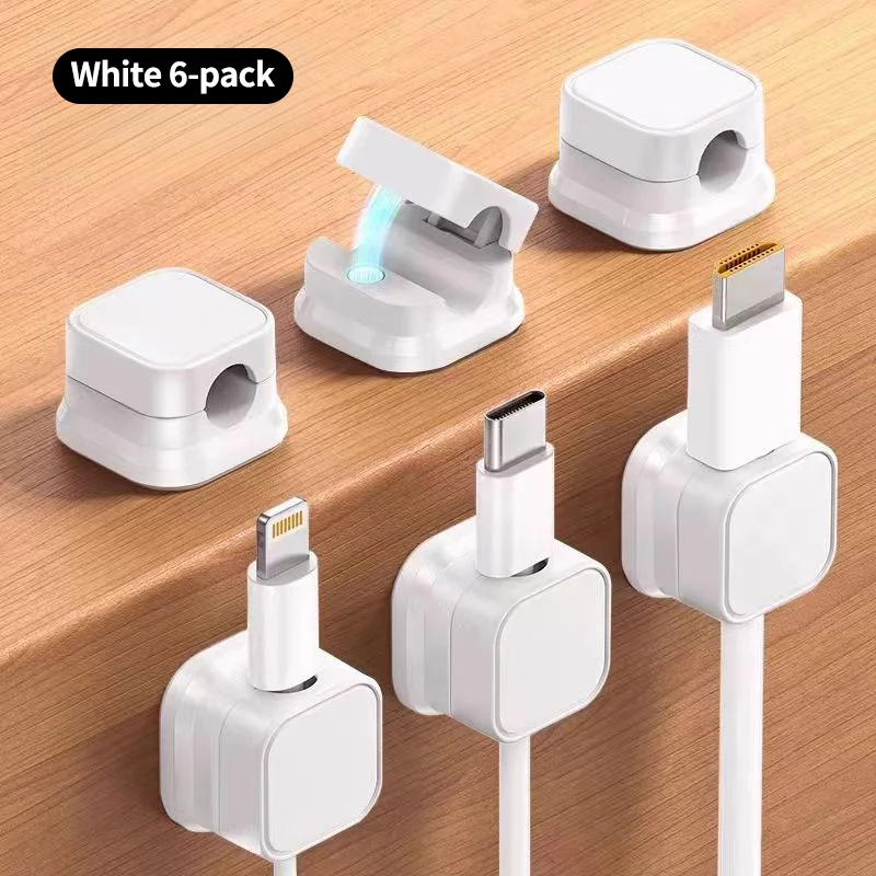 6-Piece Magnetic Cable Manager Set Plastic Desktop Wall-Mounted Cell Phone Data Charging Organizer Alignment Card Buckle Storage
