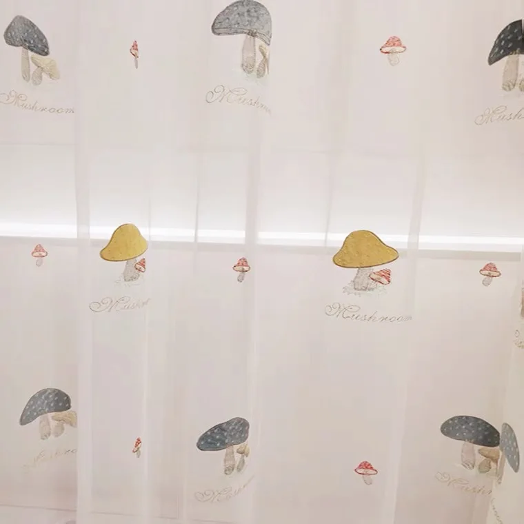 Mushroom Pattern Blackout Curtain Cartoon Embroidered Splice Window Drapes Tulle Curtains for Kid Girl Polyester Europe Woven