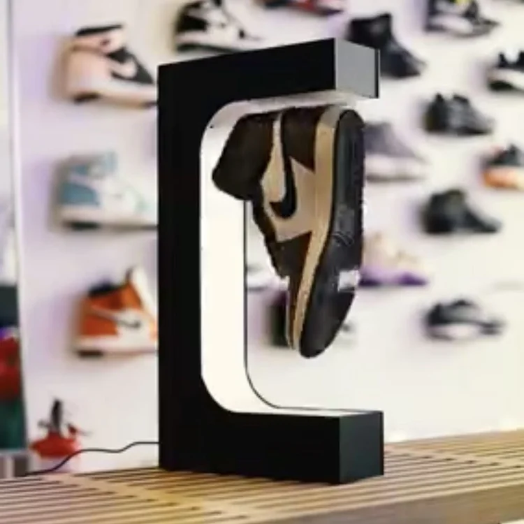 Floating shoes racks electromagnetique display tray magnetic top magnetic levitating bottles