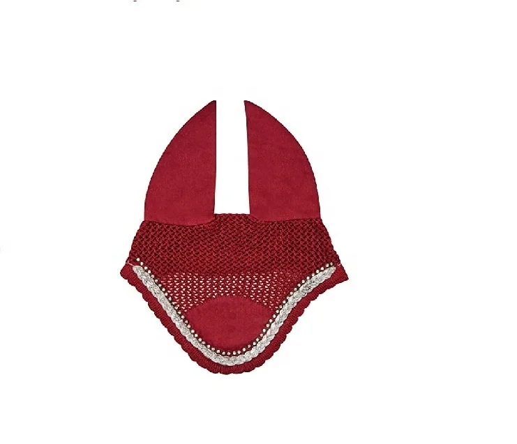 Diamante Horse Riding Crochet Fly Veil and Ear Bonnets with Logo embroidery with Piping with crystals on