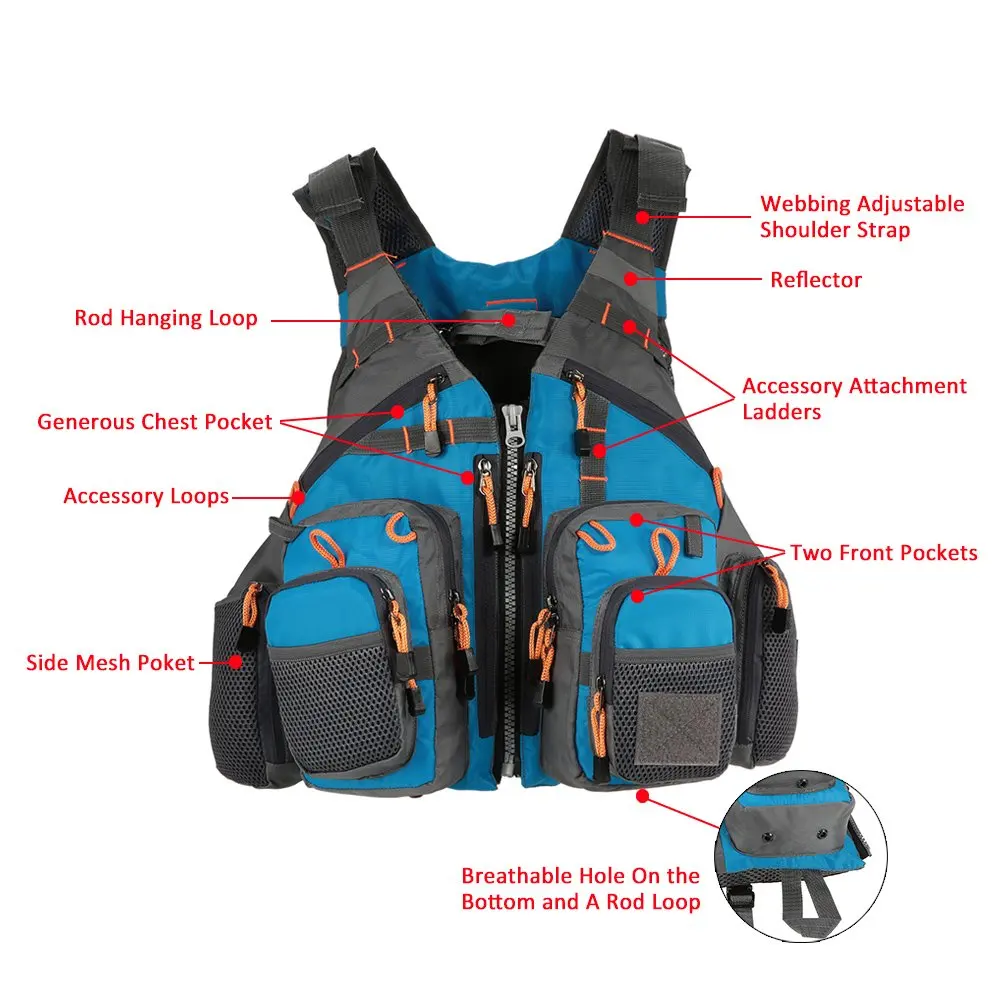 SUNLIFE  Outdoor Sport Blue colour Fishing Life Jackets Breathable Swimming Life Jacket Life Safety Jacket With Multi-pockets