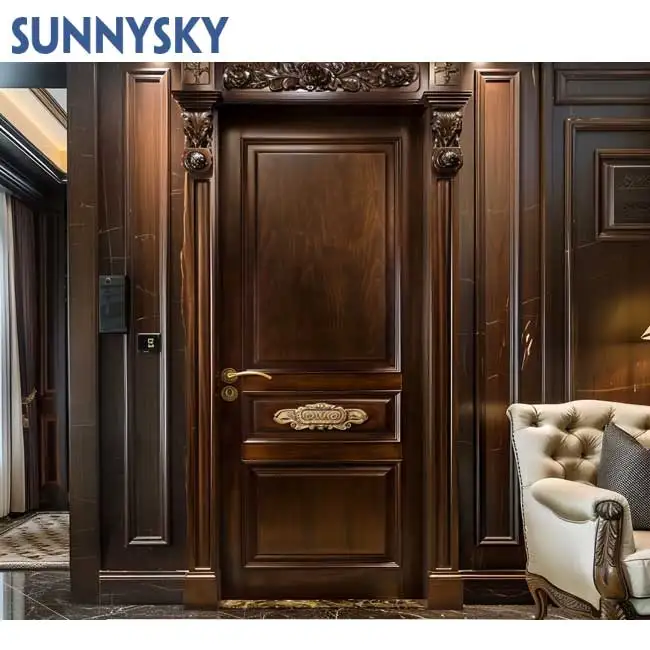 Sunnysky High quality country style simple wood design customize bedroom interior door