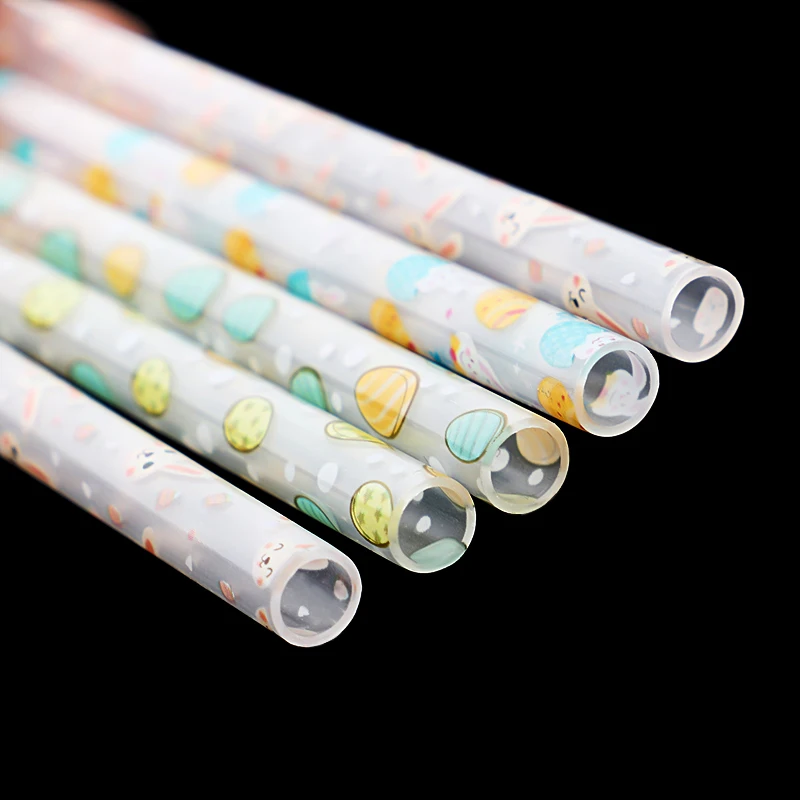 pp hard plastic easter bunny straws, reusable  easter holiday straws with designs,  wholesale  easter egg printed straws