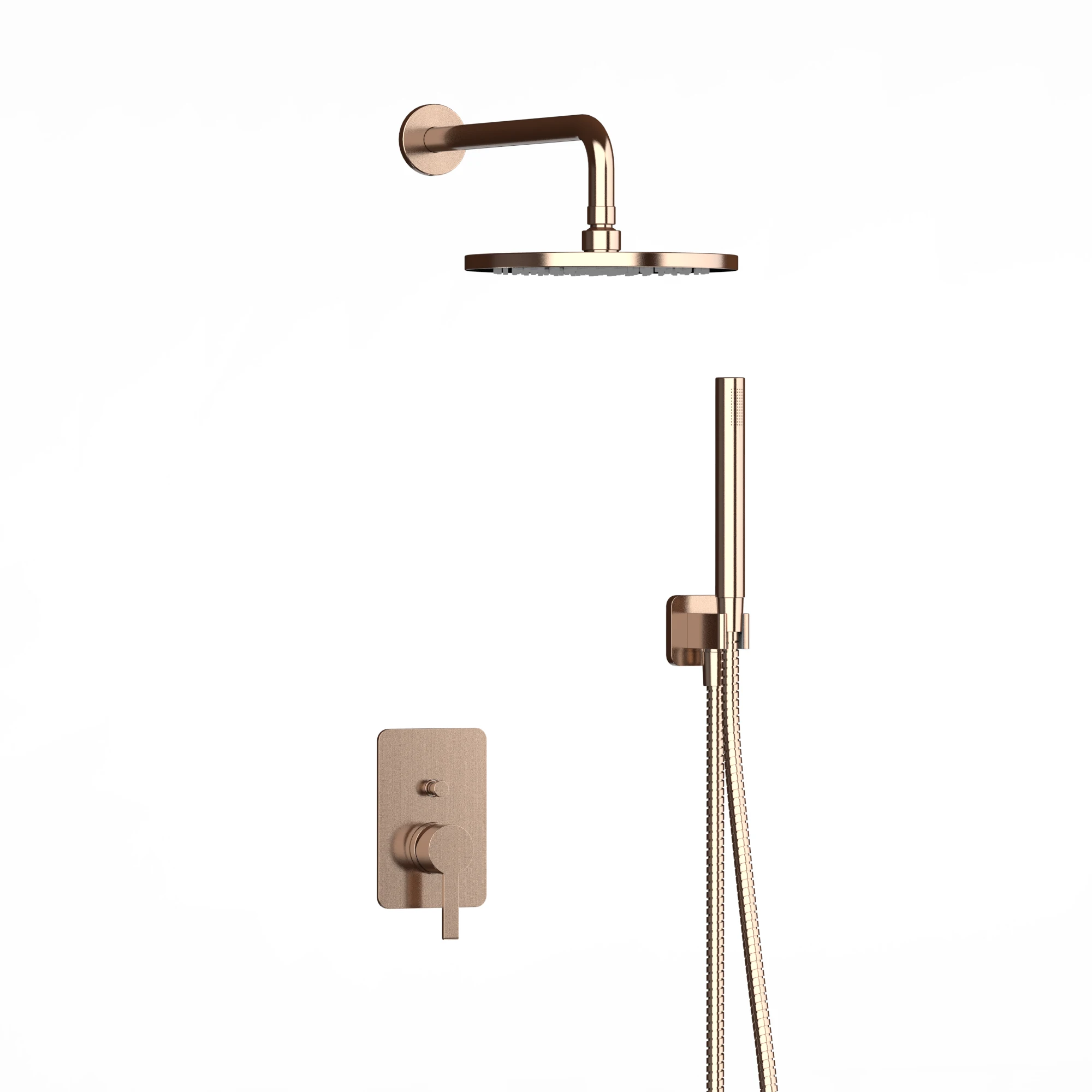 Concealed Brushed Rose Gold single handle shower and bath faucet set diveter rainfall and handshower
