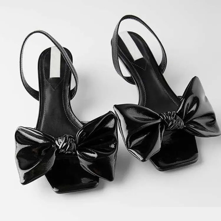 
2021 summer contracted style lady black bow peep-toe thin heel style temperament high heels 