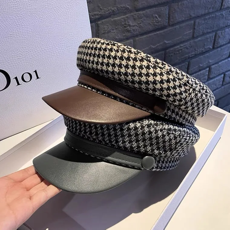 Бейкер мальчик кепки полиуретан осень восьмиугольная береты для женщин из джинсовой ткани синего цвета в клетку с закруглёнными краями и пуговицей сверху кепки для женщин; Одежда с защитой от солнца шляпы