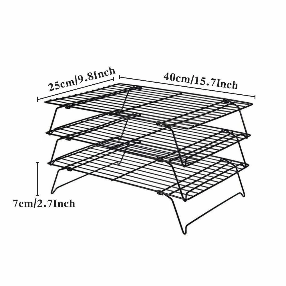 
3-Tier Cooling Rack Stackable Non-Stick Cross Grid Cookie Cooling Rack Stand Baking Tray Supplies Net Mat Holder Dry Cooler 