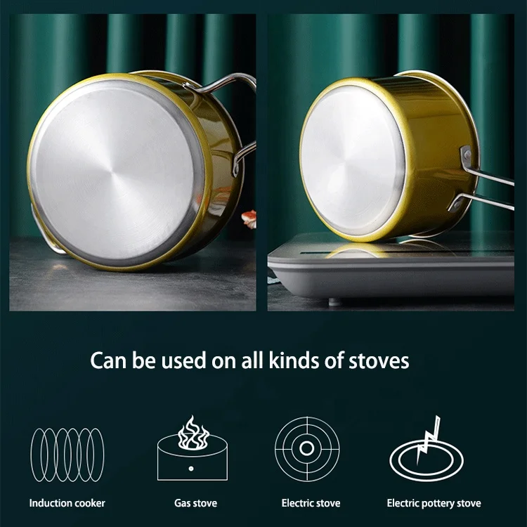 Home general stainless steel milk pot soup pot frying pan set with with glass lid