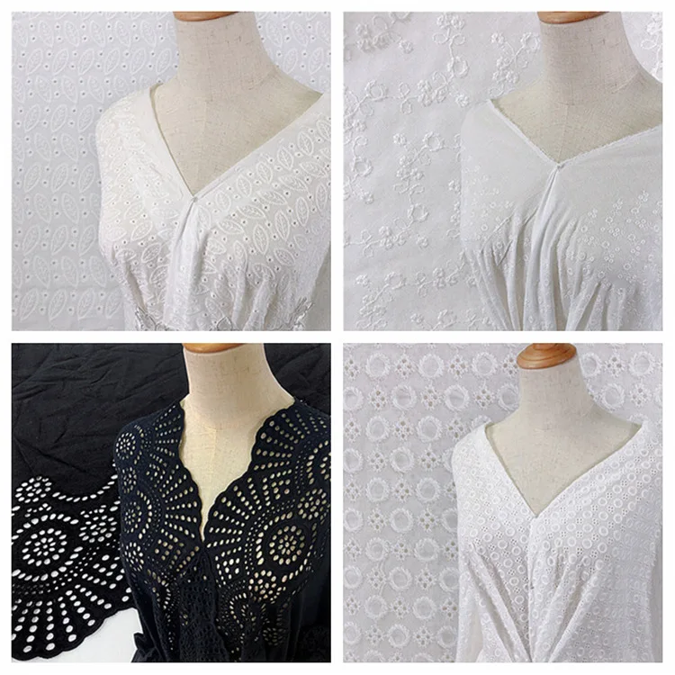 Latest design french cotton eyelet fabric custom design embroidery cotton lace fabric