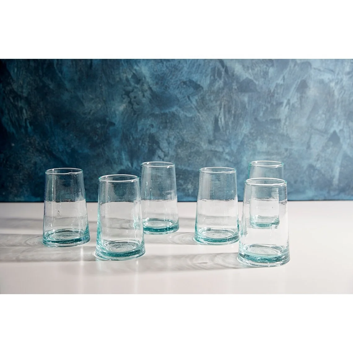 European Green Glass Recycled Moroccan Handblown Cone Glass stemless water glass