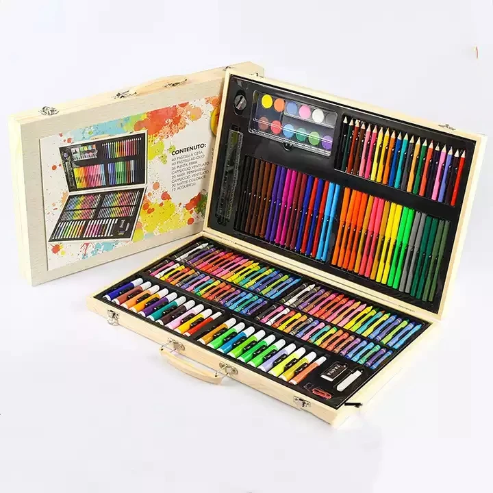 180 pieces Deluxe wooden wood wooden case box Luxury Drawing gif kids stationery art set