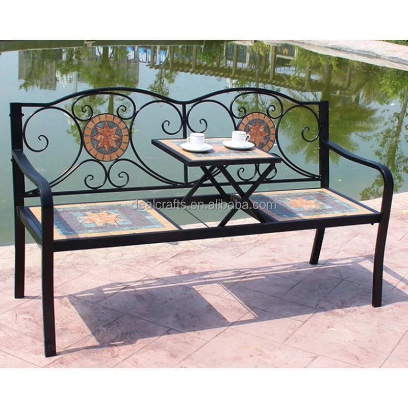 Balcony Patio Mosaic Design Long Bench With Lifting Table For Outdoor Indoor Used