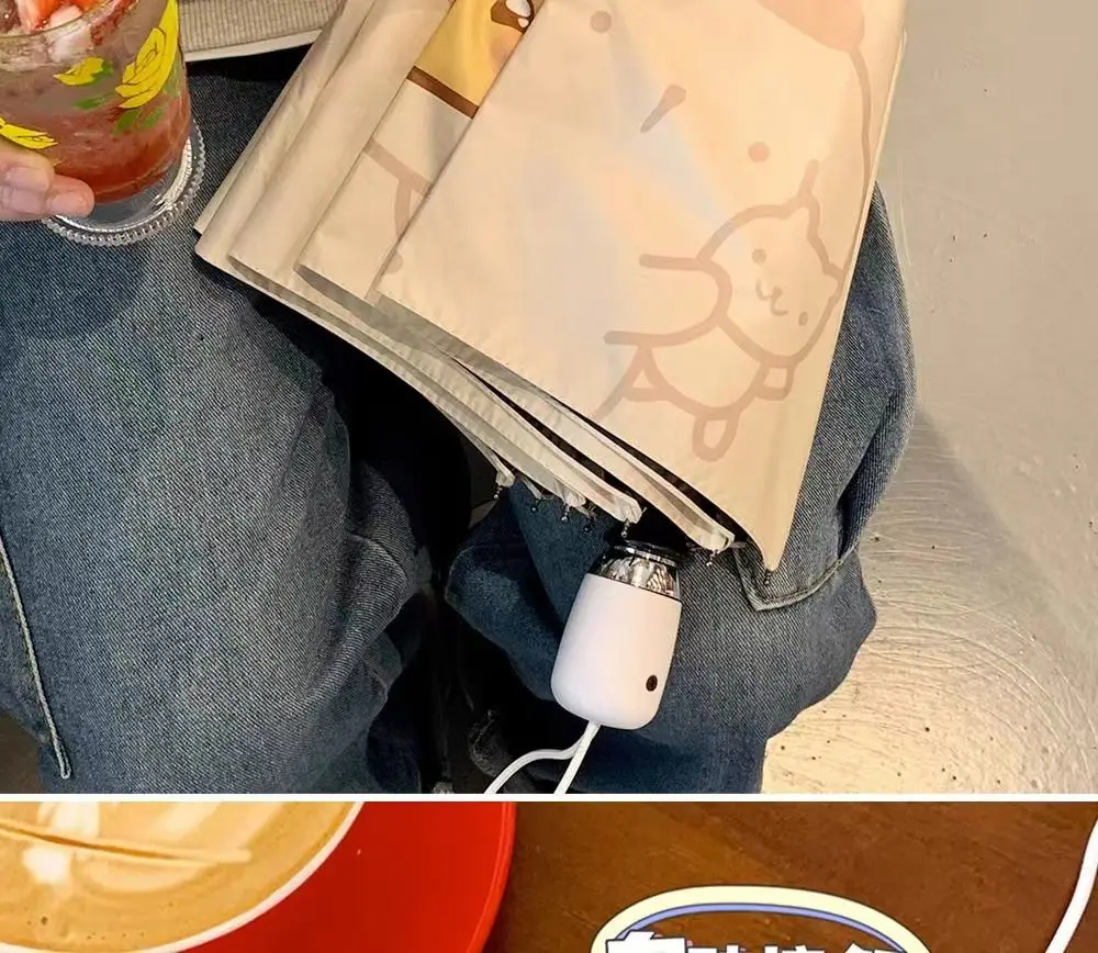 Automatic Umbrella Sun Umbrella Pudding Dog Folding Portable Three-fold Umbrella Rain Black Glue Bottom Layer Blocks UV Rays 13