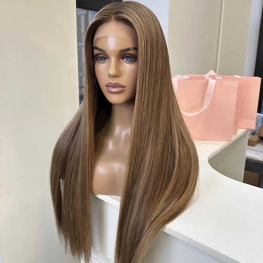 straight russian hair wigs fast shipping lace frontal double drawn wig blonde highlight remy hair customized body wave loose