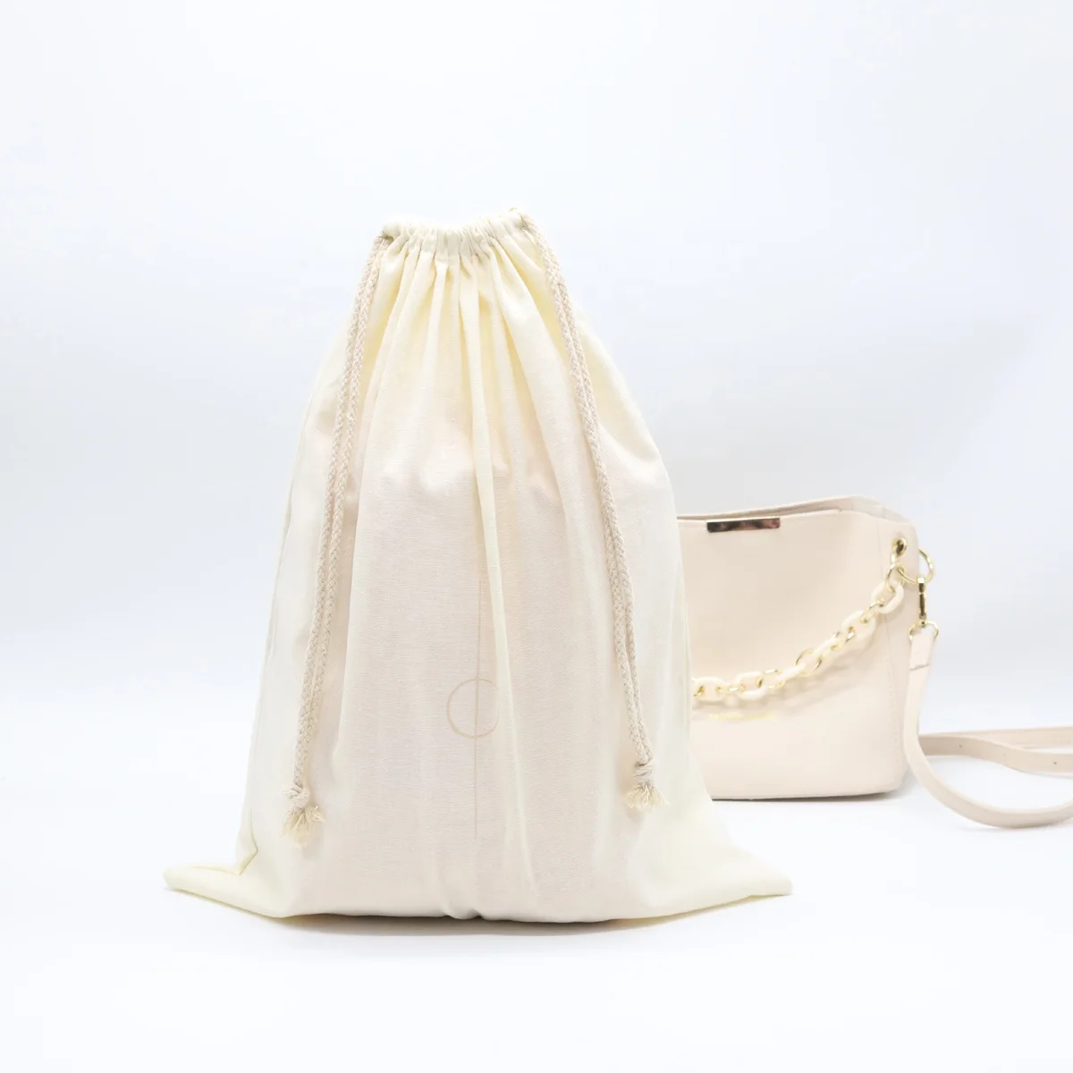 Wholesale Brown Beige Cotton Linen Drawstring Gift Packaging Bag Large Cotton Muslin Dust Cloth Pouch