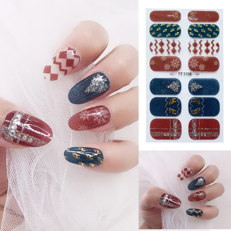 Новый дизайн, рождественские наклейки для ногтей, 3D снежинки, лось, Рождественские елки, обертывания для ногтей