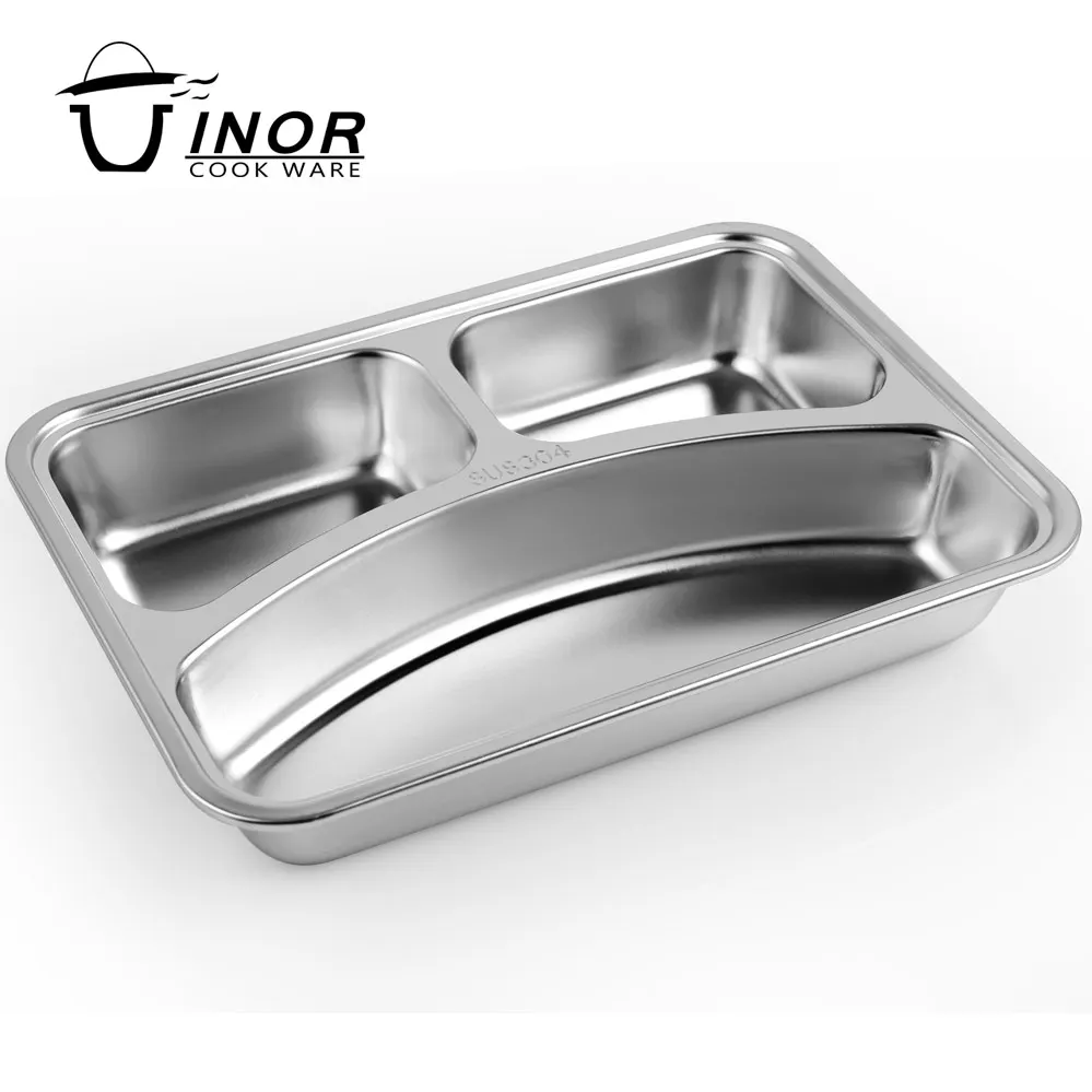 restaurant metal 3 compartment plate divided fast food tray for kids