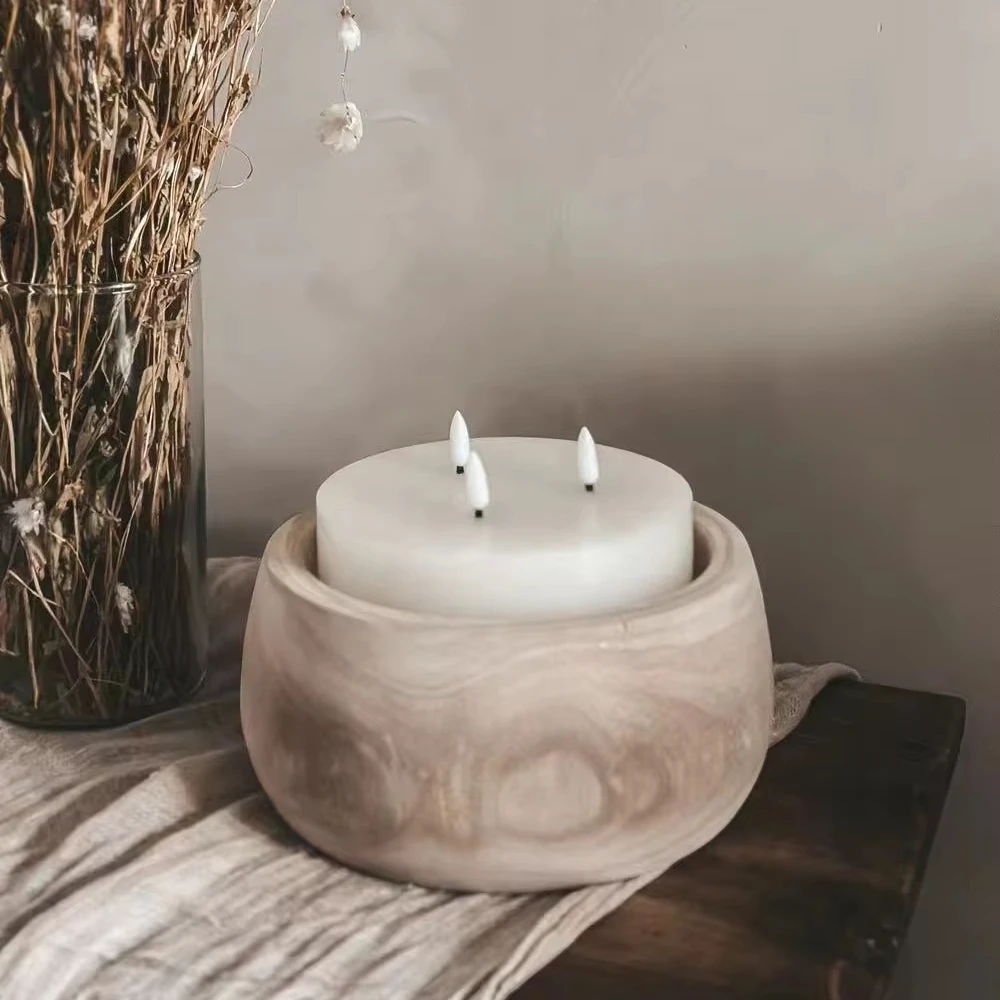 Farmhouse HandMade Reusable natural Bowl Candle Wooden Dough Bowl Candles Table Centerpiece For Home Decor