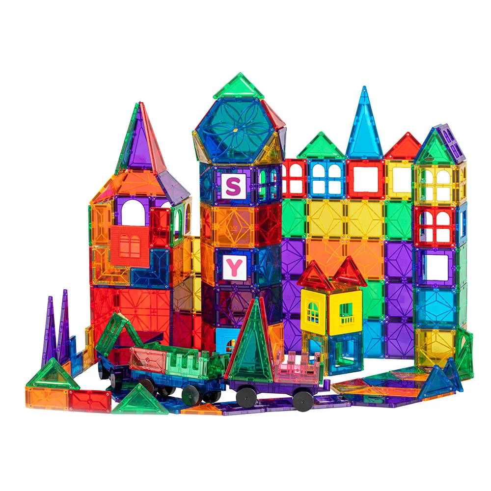 latest design of educational puzzle class DIY 3D 100 pieces of kids magnetic building blocks magnetic tiles marble run