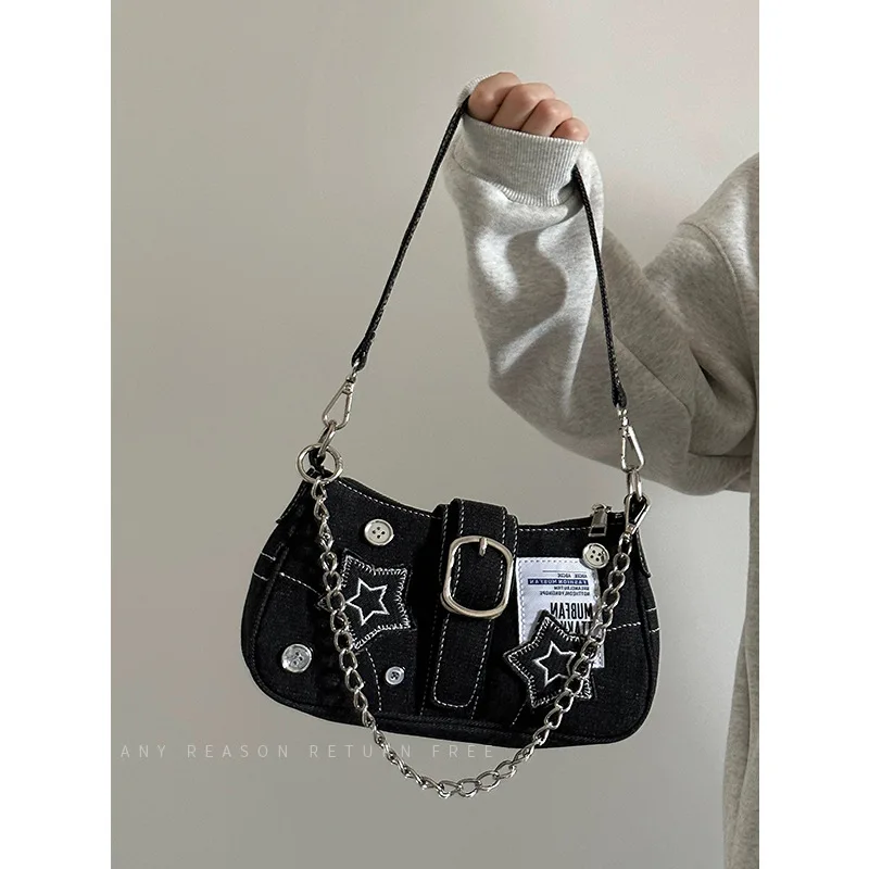 2024 Ins hot sale Vintage underarm button American shoulder bag Y2K Preppy Style Gothic Punk Cruciform Design Cool Underarm Bag