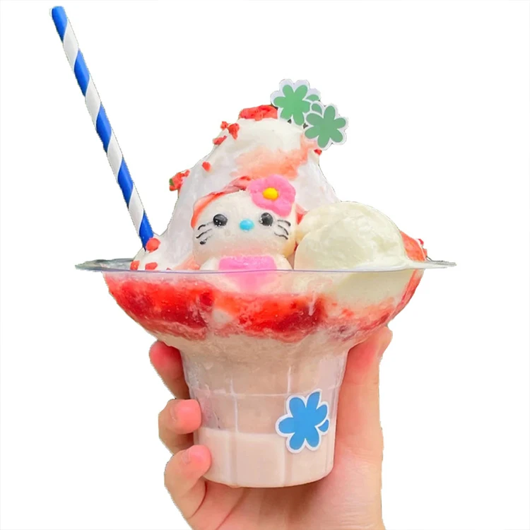 Food Grade PET Plastic Package 450ml 8oz disposable Colorful Snow cone shaved ice cream flower cups
