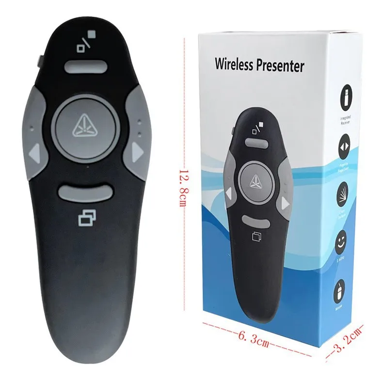 Black Wireless Keyboard Operated Remote Control Suitable For PPT Presenter  For Teaching,Meeting,Presentation  Laser Pointer