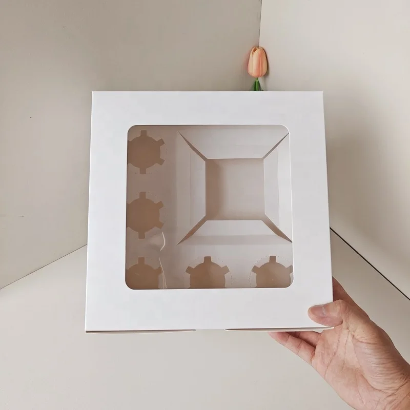 XJH Paper Bakery Packaging 5 Cavities Cupcake Cake Box with Clear Plastic Lid Cupcake Bento Box