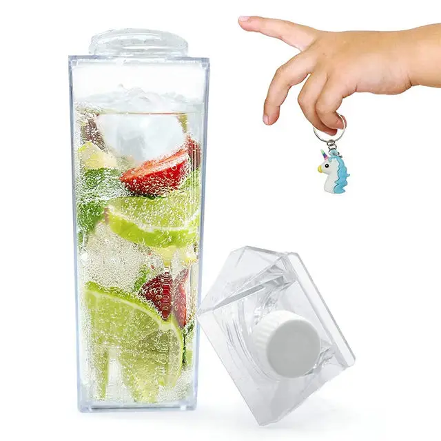 BPA free Leakproof Milk Carton Shaped Clear acrylic plastic 500ml 1000ml Portable Square Milk Water Bottle with screw lid
