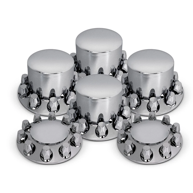 ABS Chrome 6 Pcs Semi Truck 60 Pcs 33mm Lug Nuts Round Front Rear Axle Cover Wheel Cover Hubcap set