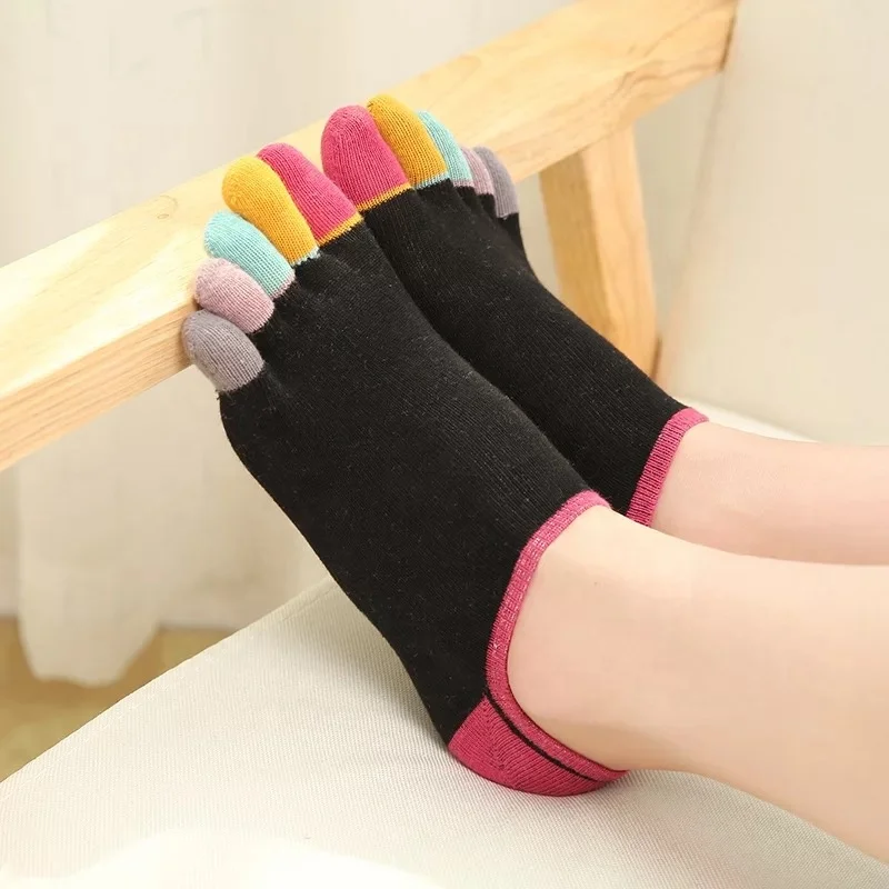 Women shallow mouth color toe five-finger cotton socks