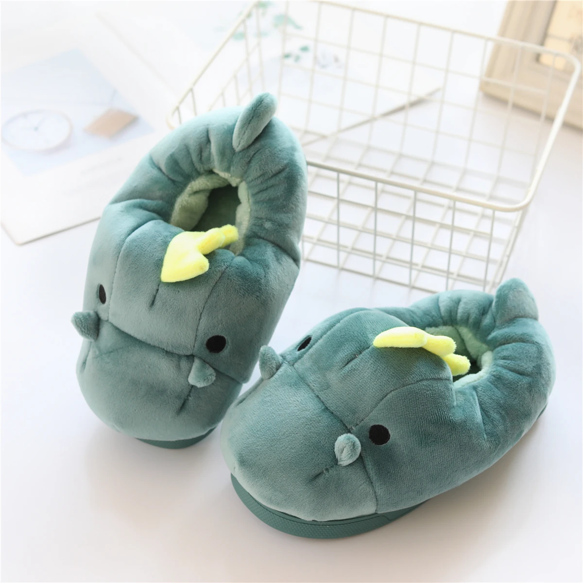 Indoor used soft plush hippo slippers for women and kids