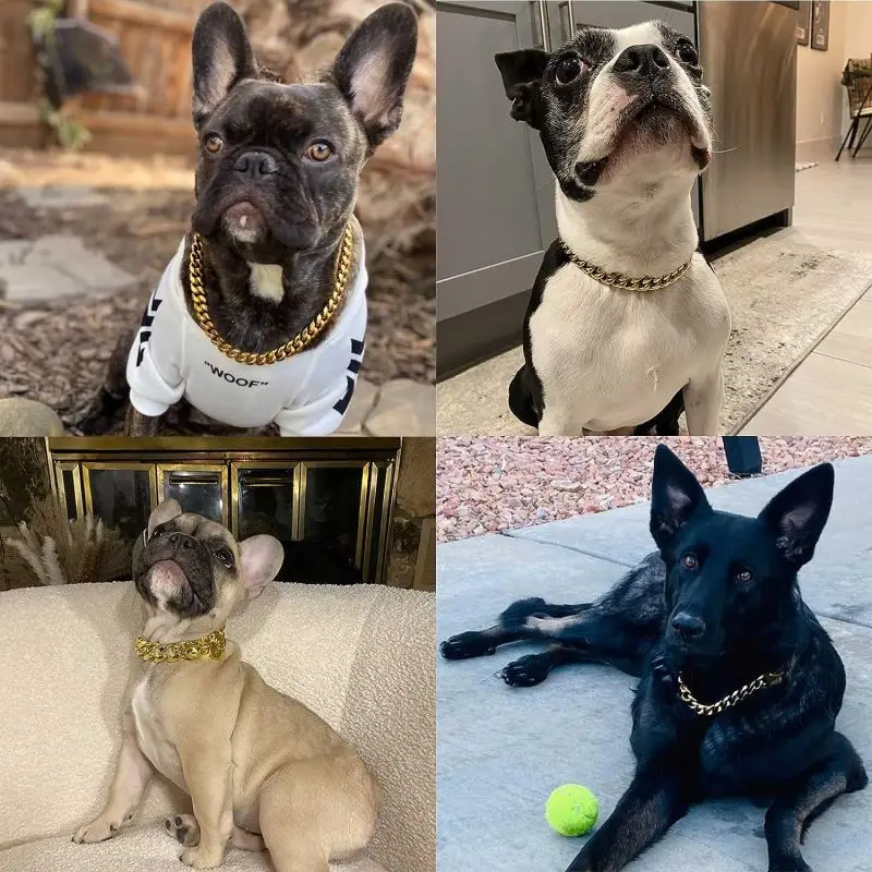 Wholesale Strong Heavy Duty Chew Proof Stainless Steel Dog Necklace Cuban Link Chain Dog Collar with Safety Buckle Lock