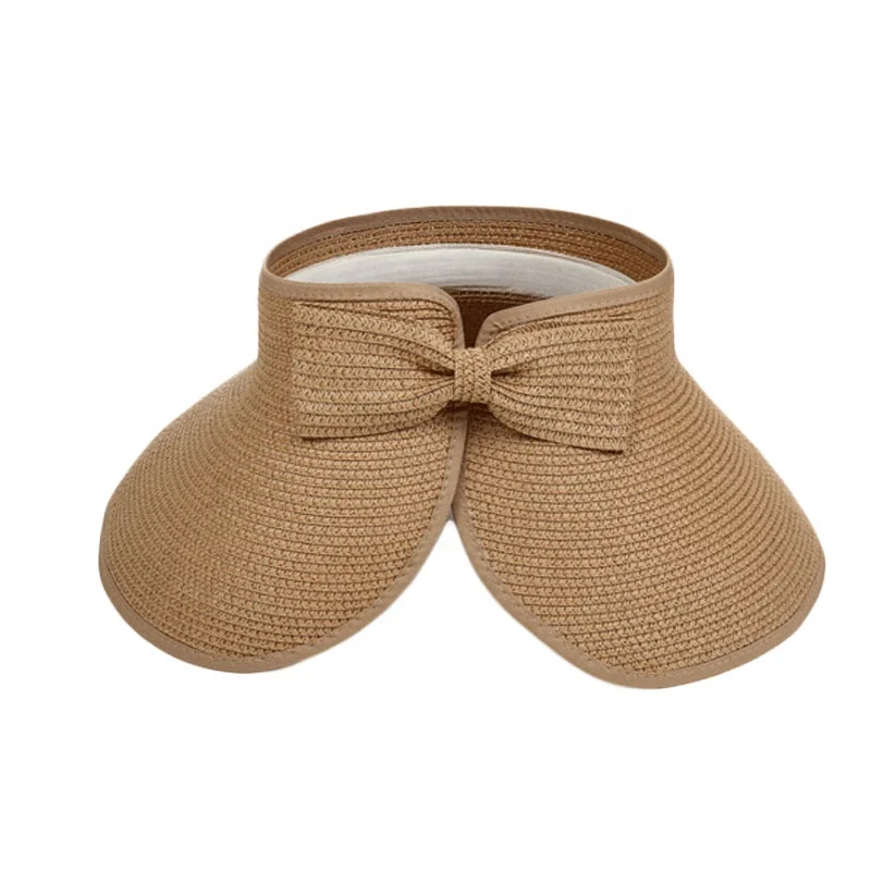 Promotional Fashionable Ladies Chapeau Femme Summer Brown Natural Straw Sun Visor Hat