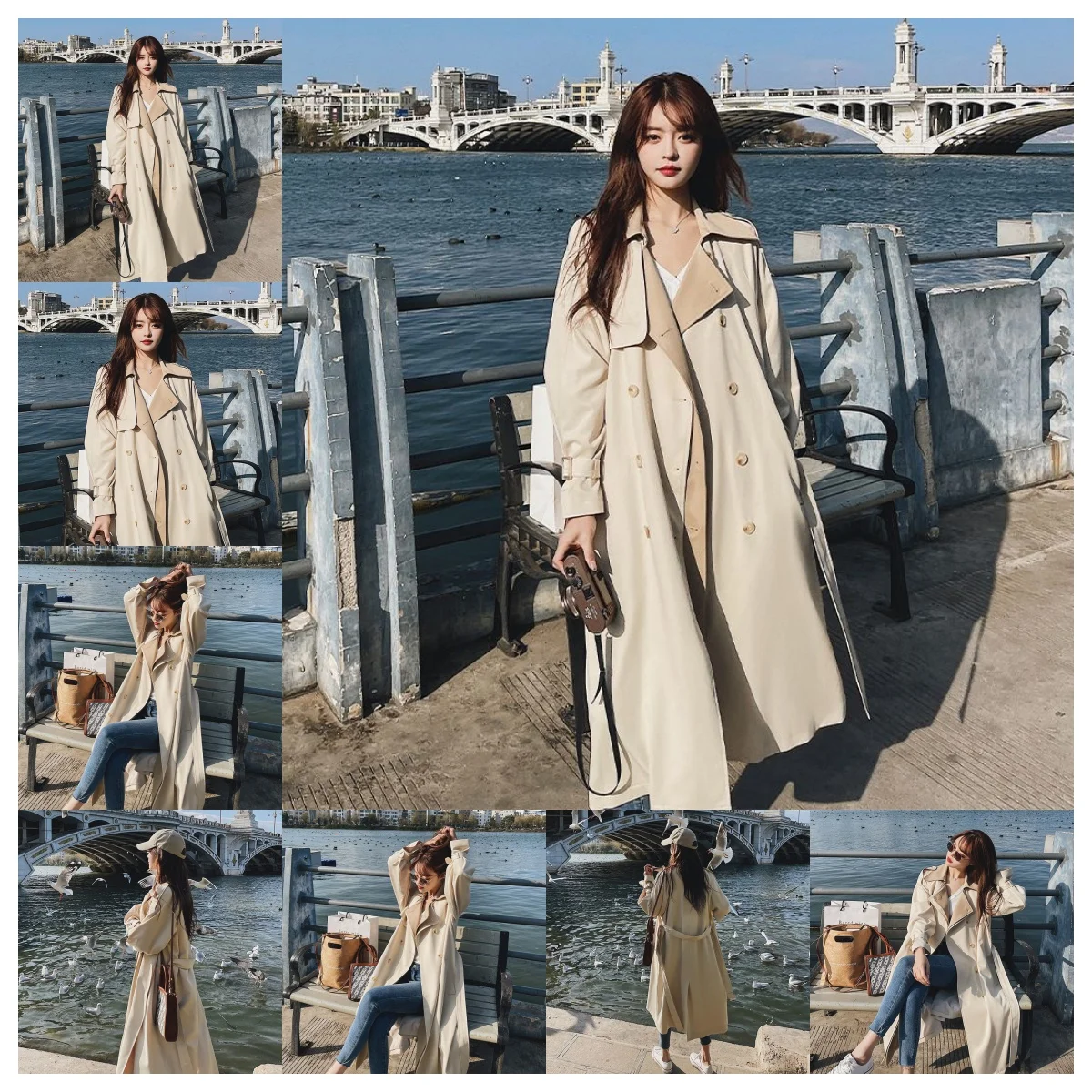 Korea Loose Oversize Double-Breasted Long Trench Coat Women White Black Duster Coat Windbreaker Lady Outerwear Spring Clothes