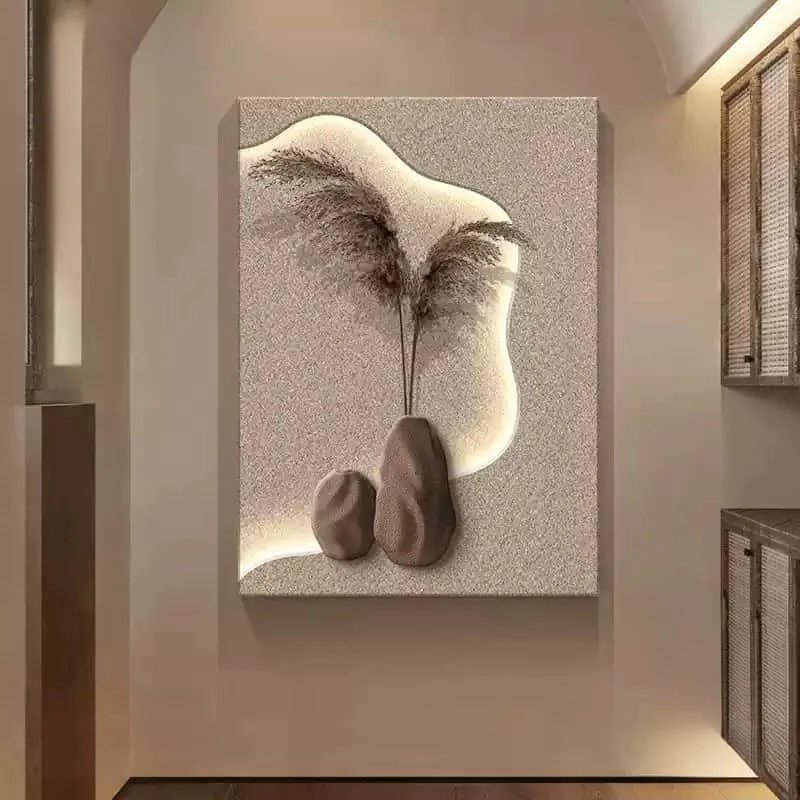 New Trend Nordic acrylic UV cutting sandstone surface bamboo decorative painting with led lights decoration interior house