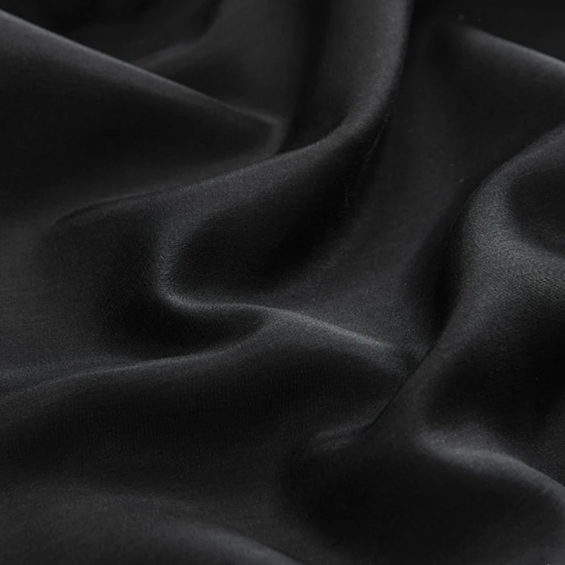 Black Color 9mm Silk Cotton 3070 Mix Fabric Light Weight Dress Scarf Fabrics Wholesale E-co Friendly Dying Plain Solid Color