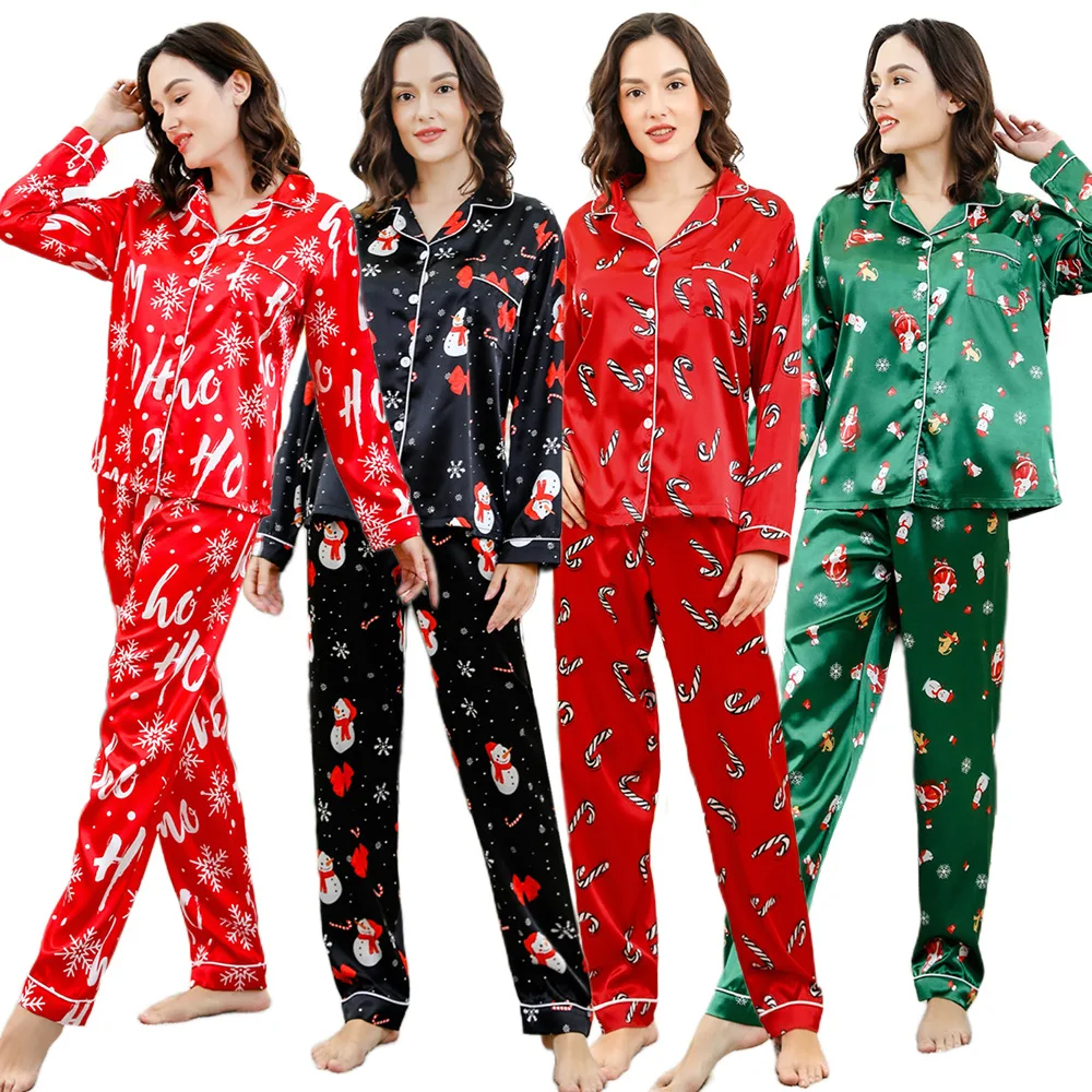 Christmas Gingerbread Santa Claus And Cane Print Sleepwear Set Family Matching Long-sleeve Pajamas Sets Checkered Nightshirt