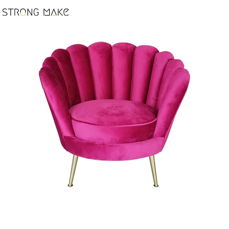 Modern Accent Chair Metal Leg Upholstery Recliner Rose Red Armchair Petal Pink Velvet Lounge Shell Chair For Living Room