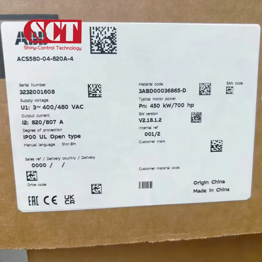 Original Official Agent ABB Inverter 380-480V 7.5KW Frequency Converter ACS580-01-018A-4 Frequency Inverter 60hz to 50hz