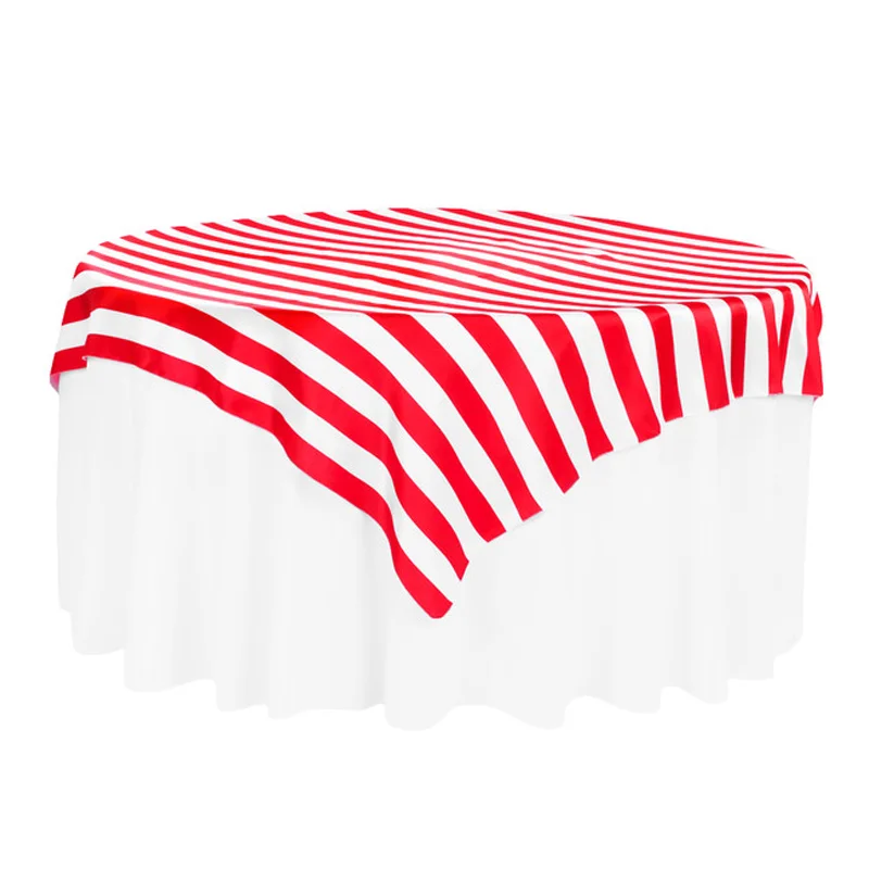 Outdoor Event Party Wedding Red Black White Stripe Square Table Cover Round Table Overlay