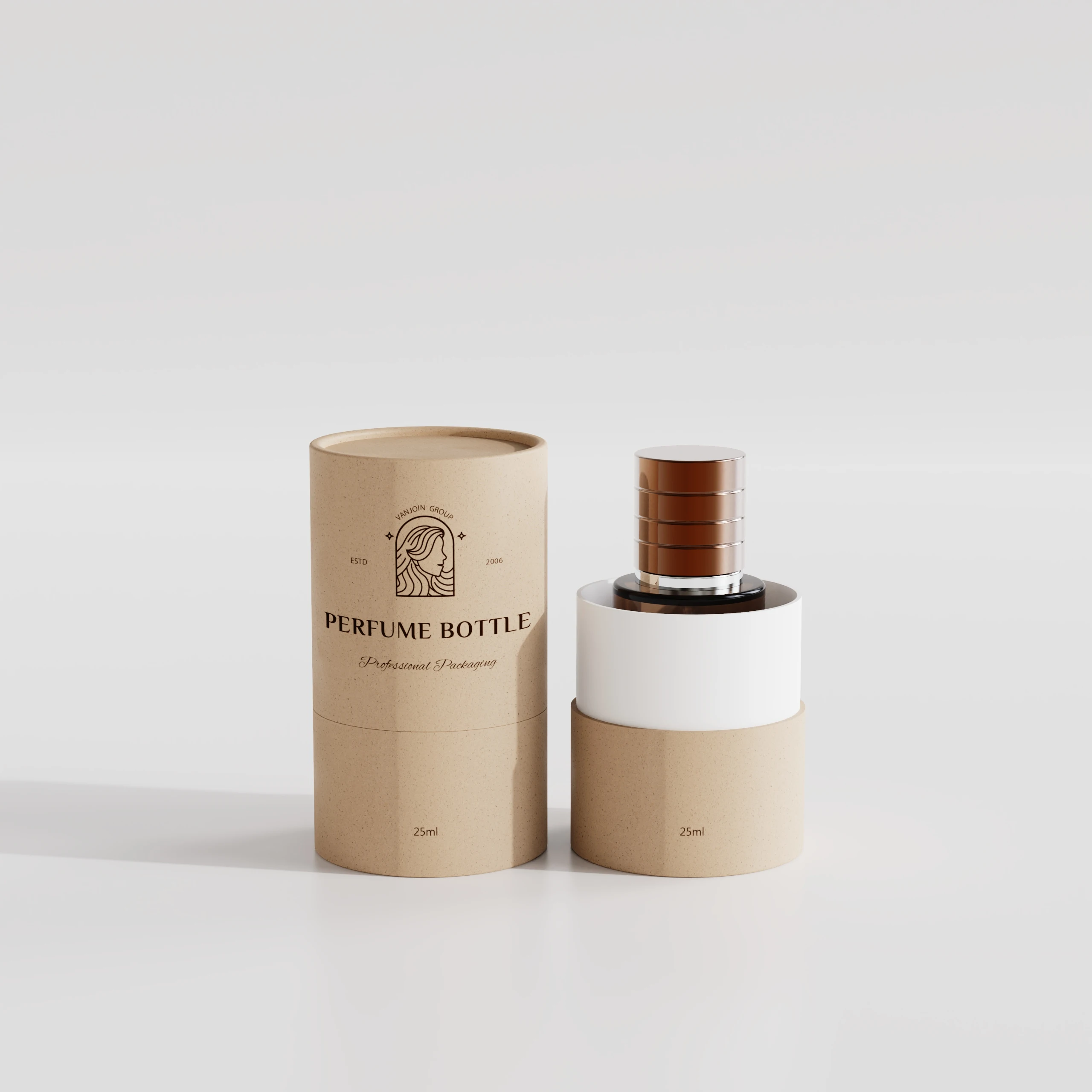 Custom Luxury Black Cylinder Cardboard Gift Box Tube Box packaging For Round Perfume Glass Bottle Scented product with Paper Bag