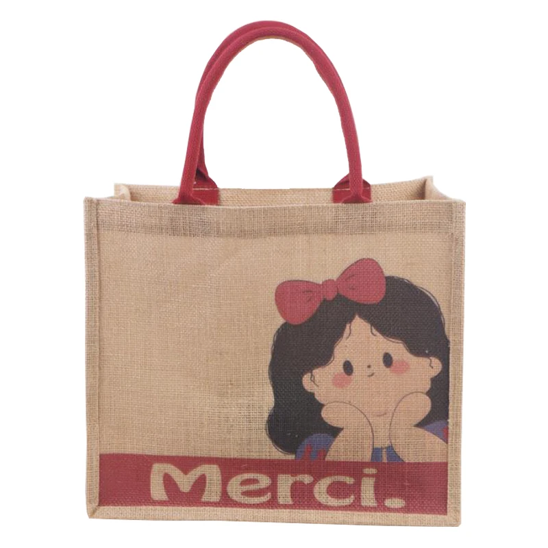 Natural Eco Friendly Reusable Tote Bags Jute Shopping Burlap Gift Tote Jute Cotton Bag Rope Handle White Jute Bag