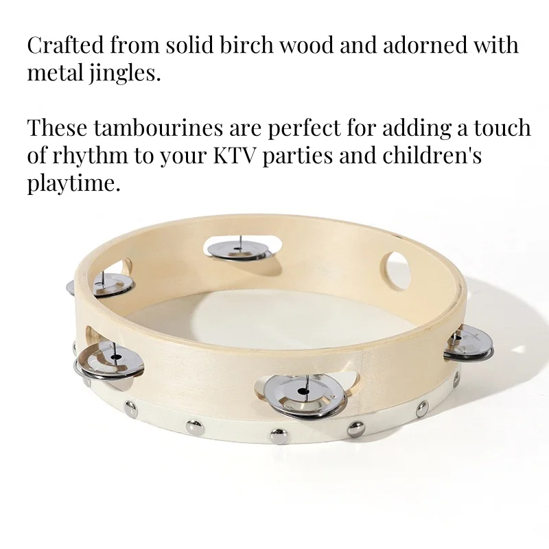 Jelo TB-3 9-Inch Handcrafted Sheepskin Drum Birch Wood Body with Metal Jingles Xylophone Toys Tambourine