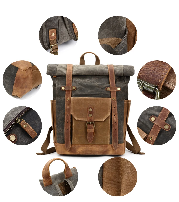 2022 Amazon Ретро вощеный водонепроницаемый популярный цветной большой мужской Холщовый кожаный дорожный рюкзак для компьютера
