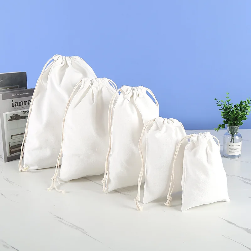 Custom Logo Silk Screen Print Organic Cotton Muslin bag Bolsa de polvo Canvas Drawstring Pouch Dust Bag for handbag shoe